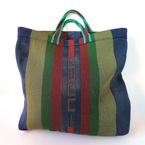Gucci Bag Logo Large Multicolor Woven Rubber Tote